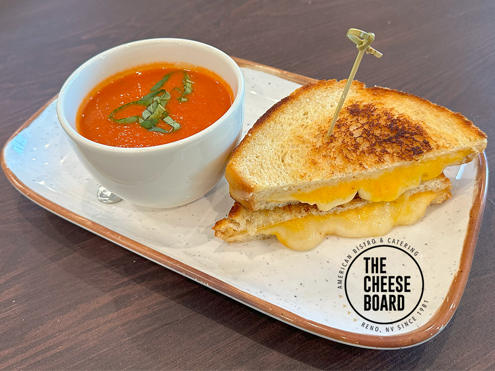The Cheese Board Tomato Basil Soup with Grilled Cheese